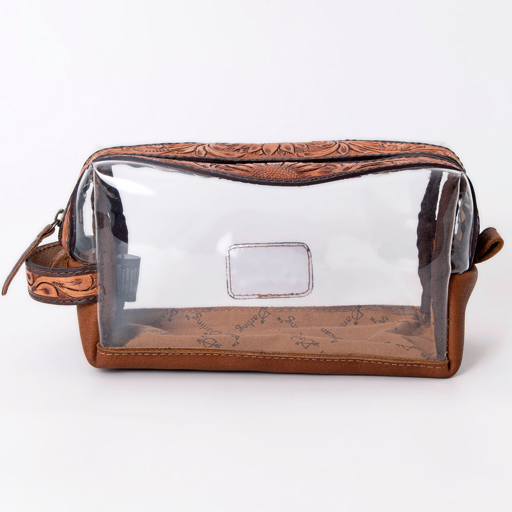 ADBG994 Clear Western Toiletry Bag with Tooled Leather Trim American Darling Travel Pouch