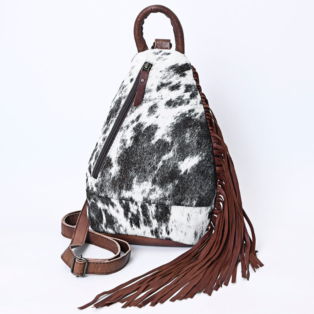 ADBG1125 American Darling Handcrafted Western Leather Sling Bag with Fringes and Hair-On Cowhide