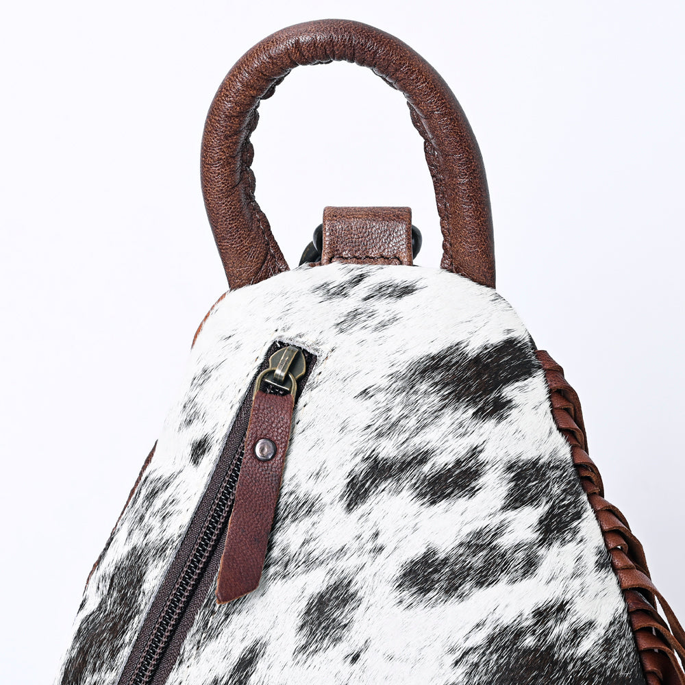 ADBG1125 American Darling Handcrafted Western Leather Sling Bag with Fringes and Hair-On Cowhide