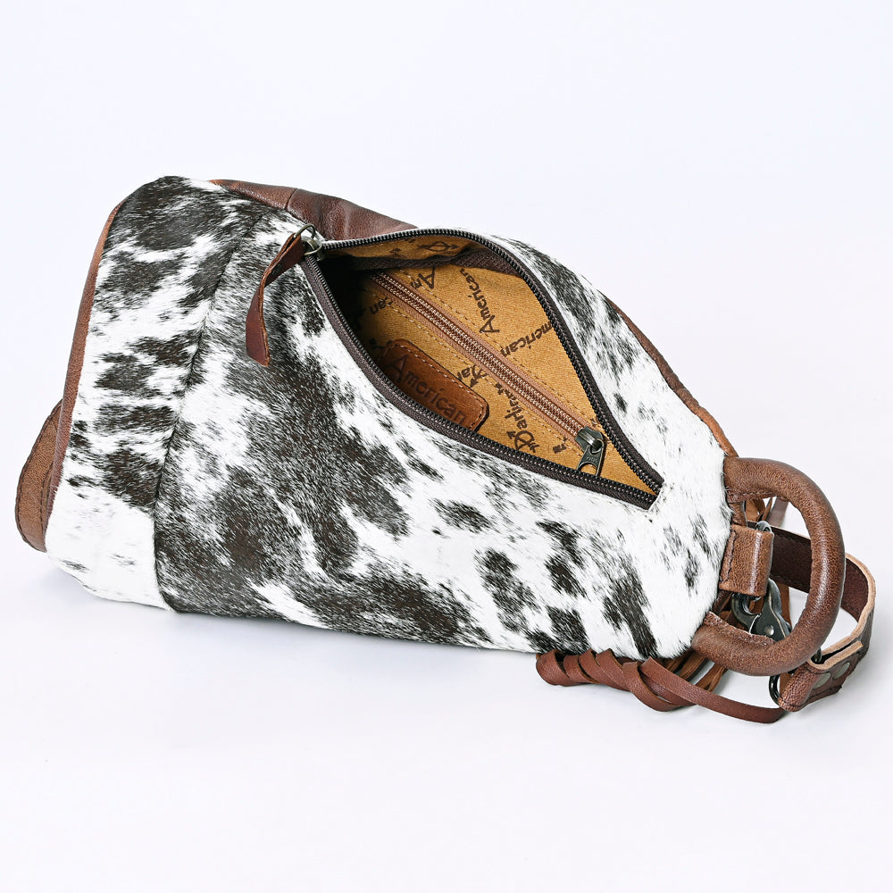 ADBG1125 American Darling Handcrafted Western Leather Sling Bag with Fringes and Hair-On Cowhide