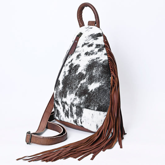 ADBG1125 American Darling Handcrafted Western Leather Sling Bag with Fringes and Hair-On Cowhide