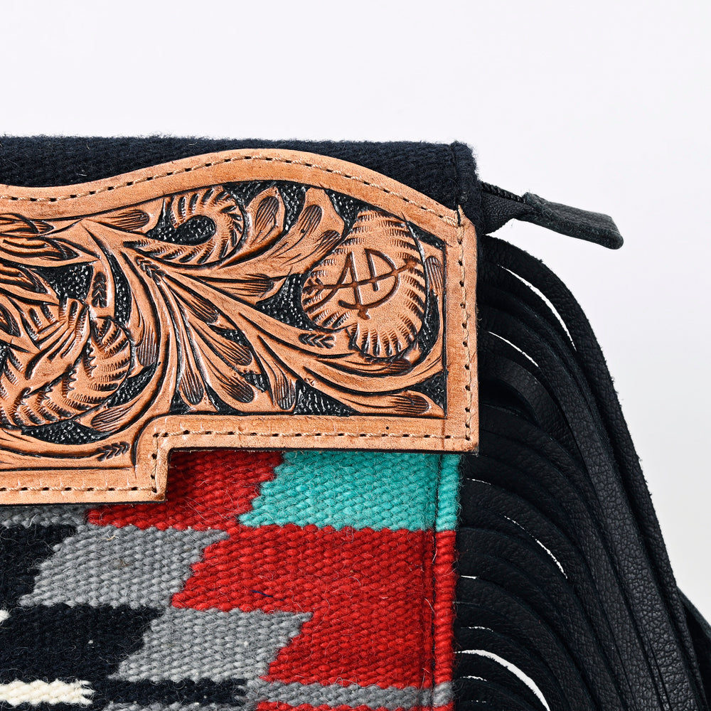 ADBG1128 American Darling Tooled Leather & Saddle Blanket Crossbody | Western Fringe Purse