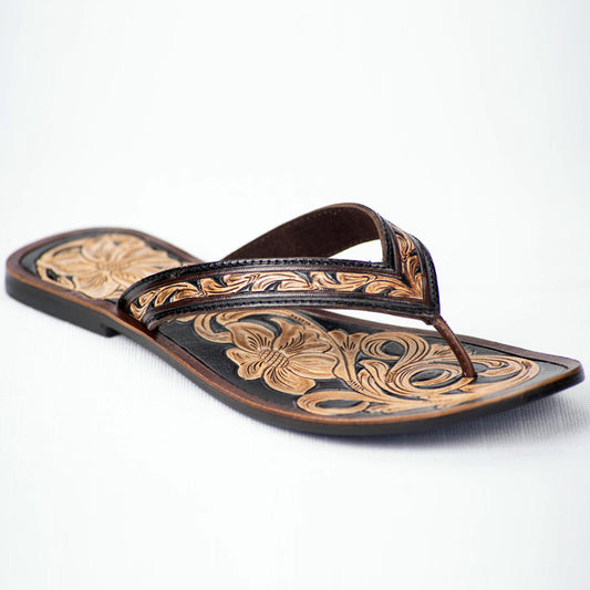 ADFT101-7 carved genuine leather sandal footwear flip flop
