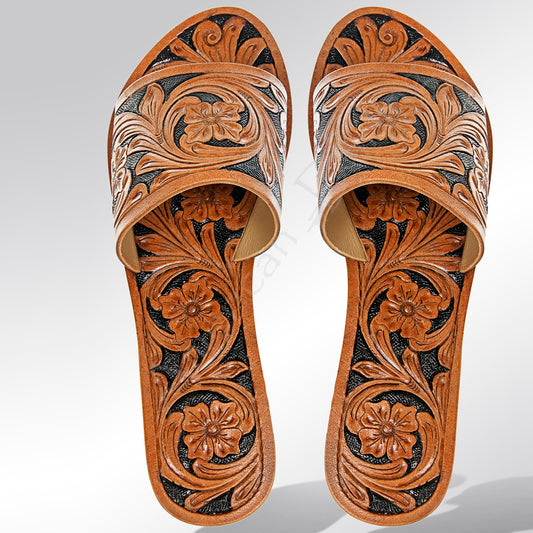 ADFT104 carved genuine leather sandal footwear flip flop