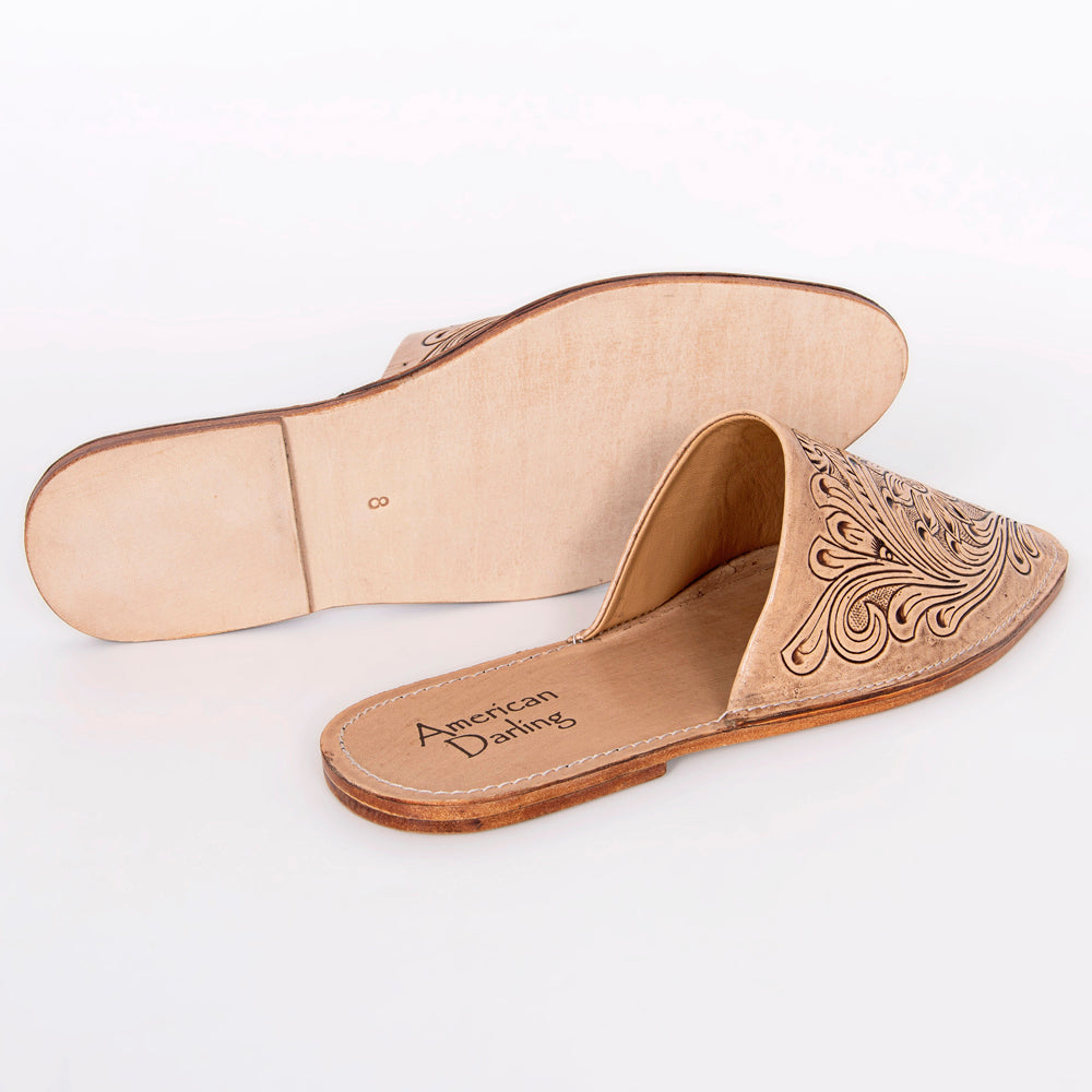 LC-ADFT140 Women's Pointed Toe Hand-Tooled Leather Mules - American Darling Western Slides