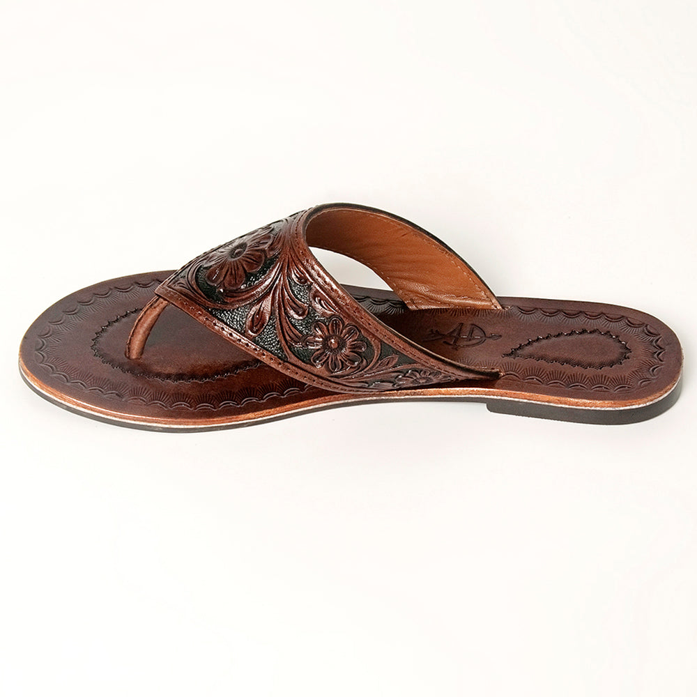LC-ADFTE104B-6 Hand-Tooled Leather Flip-Flop Sandals - Western Floral Slide by American Darling