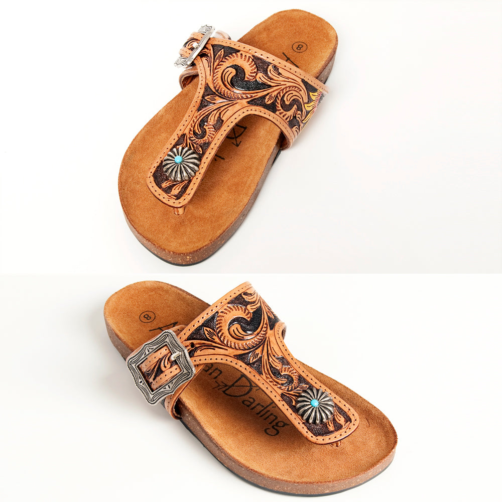 LC-ADFTE105 Carved genuine leather sandal footwear flip flop