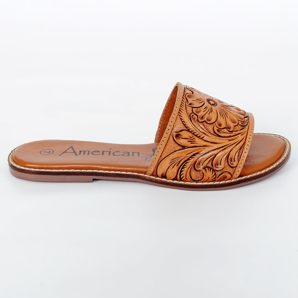 LC-ADFTE106 Tooled Leather Slide Sandals - Floral Cowgirl Slip-Ons by American Darling