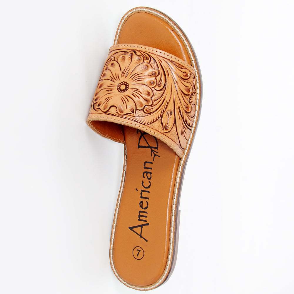 LC-ADFTE106 Tooled Leather Slide Sandals - Floral Cowgirl Slip-Ons by American Darling