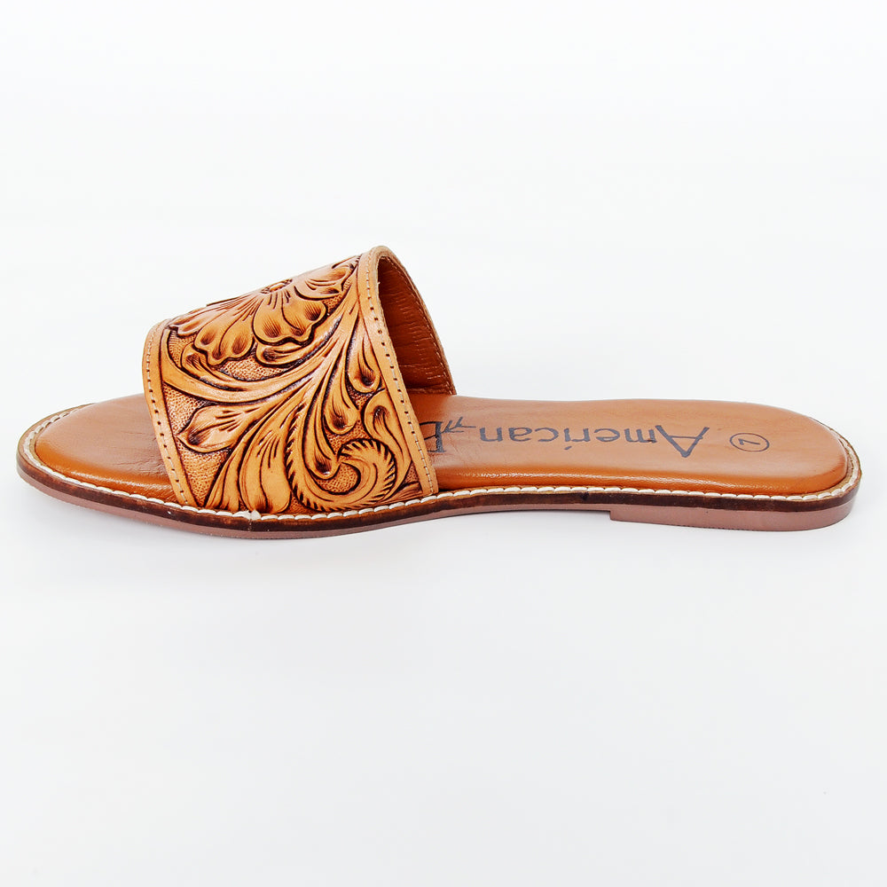 LC-ADFTE106 Tooled Leather Slide Sandals - Floral Cowgirl Slip-Ons by American Darling