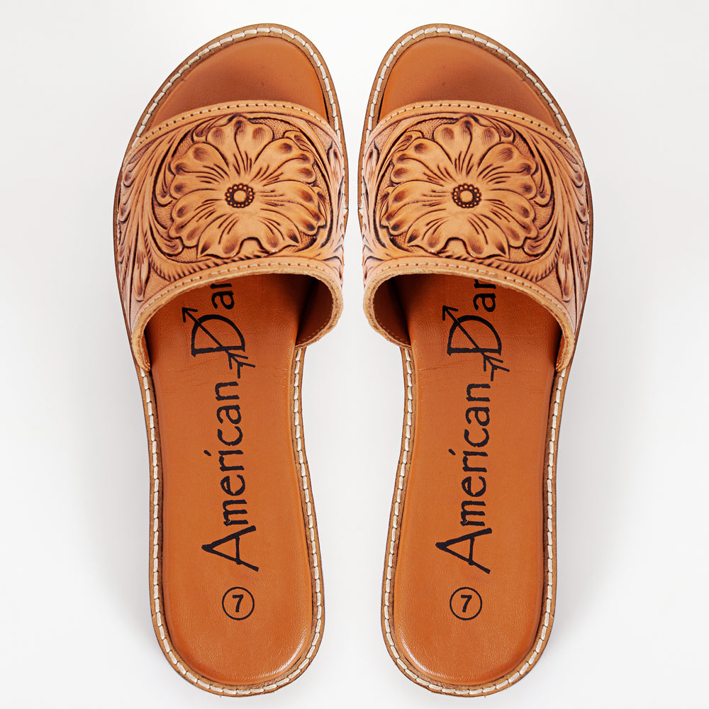 LC-ADFTE106 Tooled Leather Slide Sandals - Floral Cowgirl Slip-Ons by American Darling