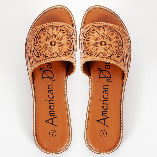 LC-ADFTE106 Tooled Leather Slide Sandals - Floral Cowgirl Slip-Ons by American Darling