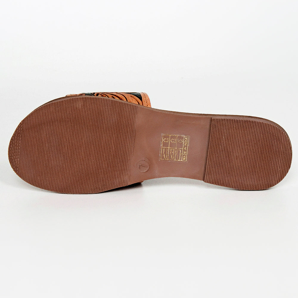 LC-ADFTE106A-7 Sunflower Tooled Leather Slide Sandals - Western Summer Slip-Ons by American Darling