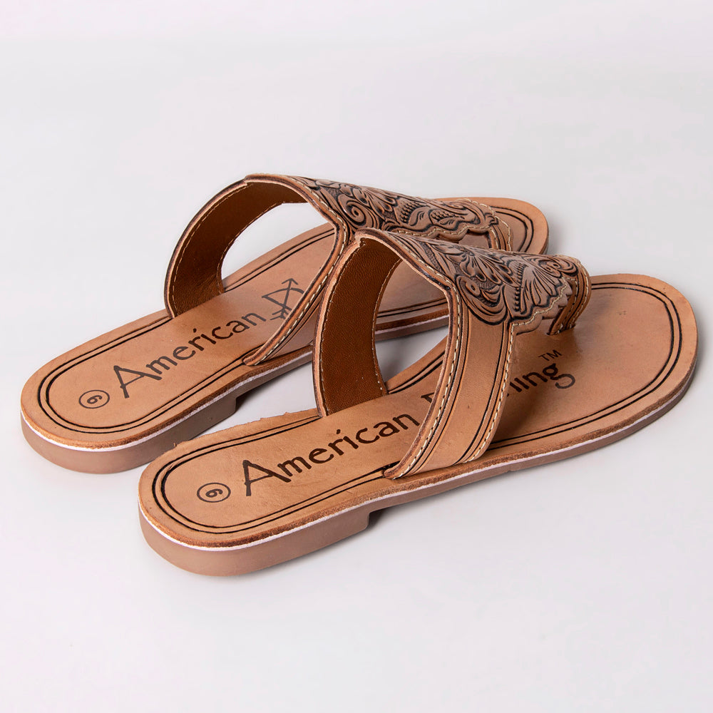 LC-ADFTE109 Hand-Tooled Leather Toe Ring Sandals - Floral Western Slides by American Darling