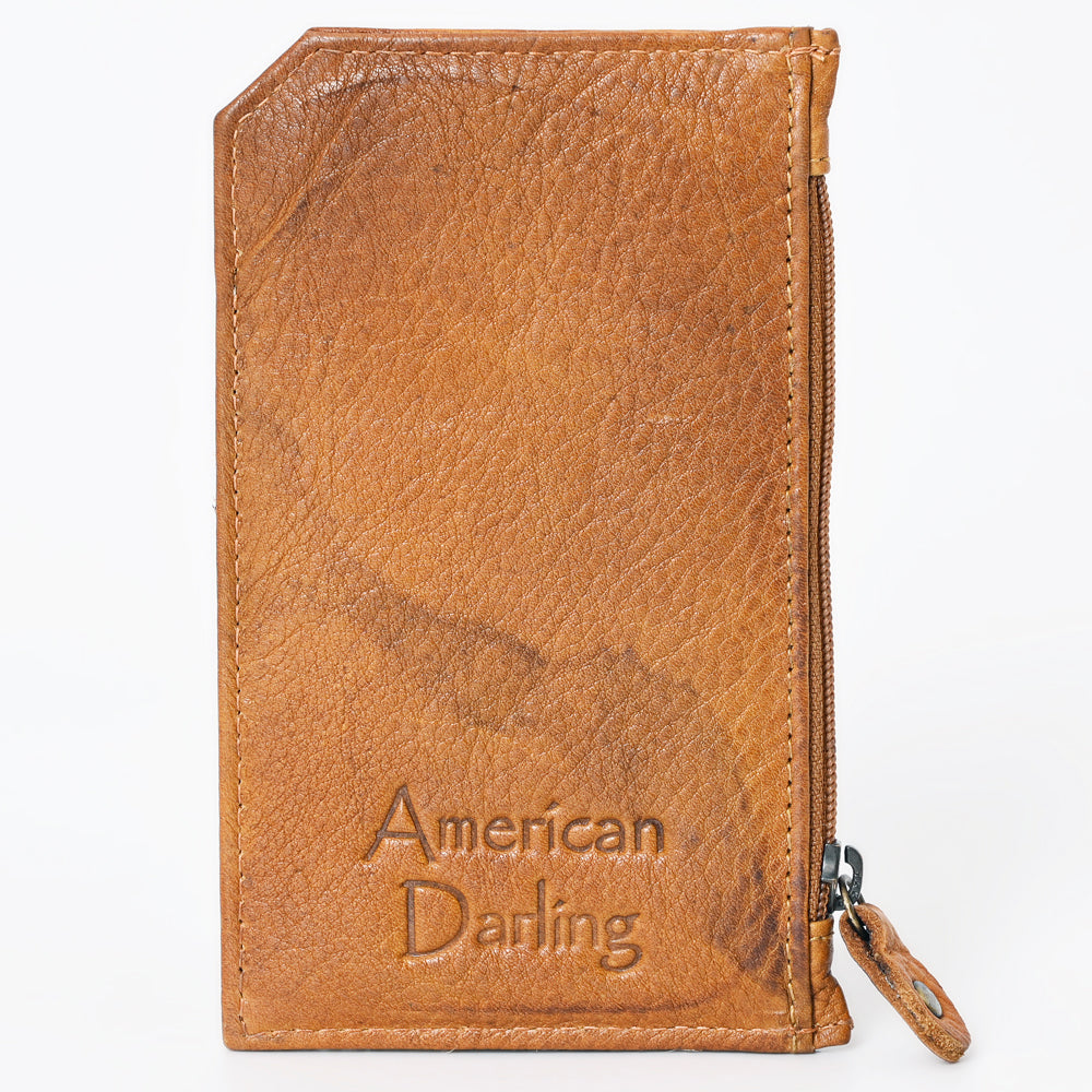 ADCCM101 Cowhide Leather Card Holder - Engraved Western Leather Slim Wallet