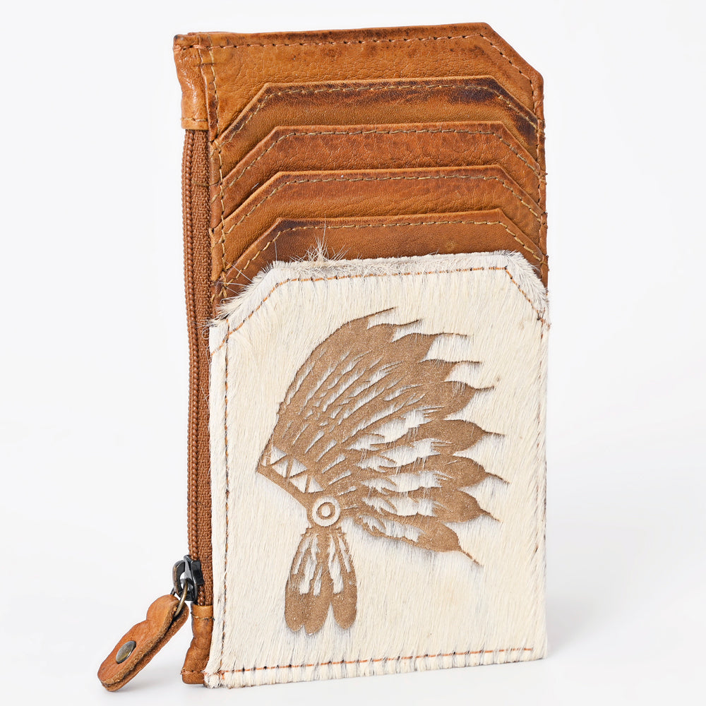 ADCCM101 Cowhide Leather Card Holder - Engraved Western Leather Slim Wallet