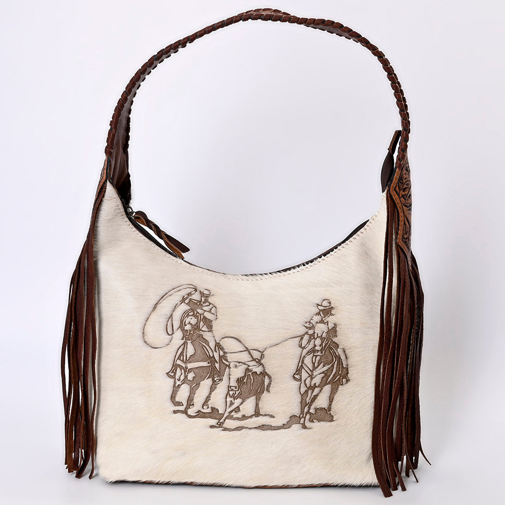 LC-ADBG803 Annie Western Hobo Bag Hair-On Cowhide & Tooled Leather Shoulder Purse