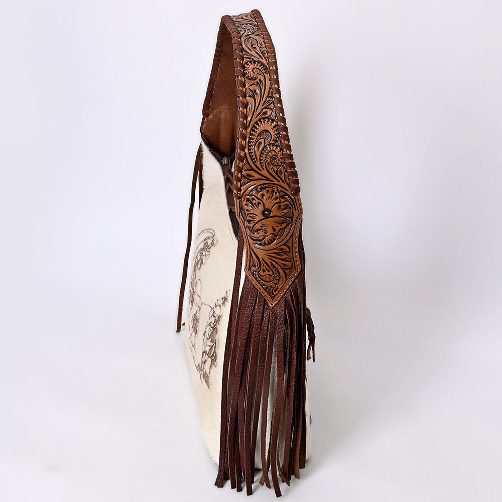 LC-ADBG803 Annie Western Hobo Bag Hair-On Cowhide & Tooled Leather Shoulder Purse