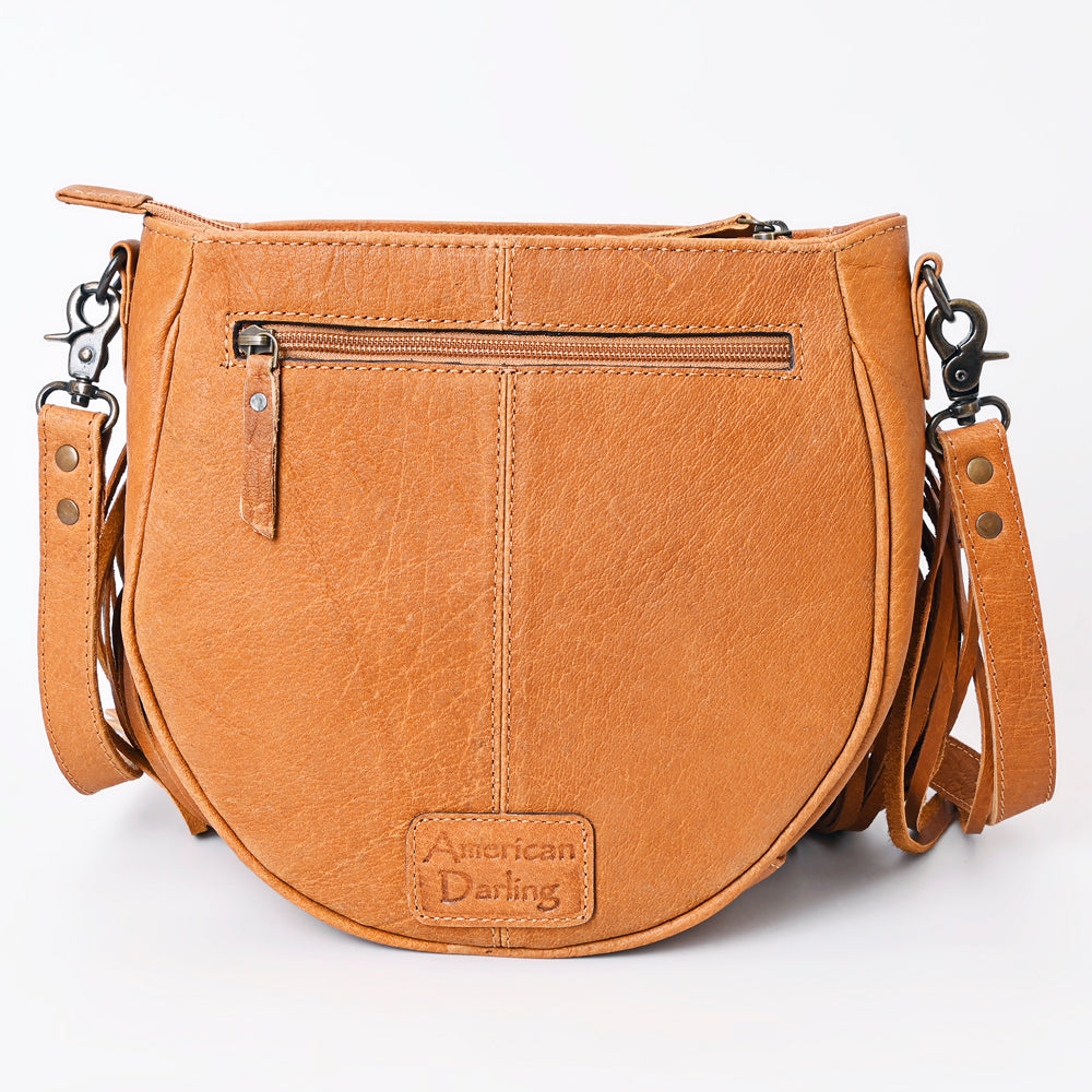ADBG1062B American Darling Hand-Tooled Hair-On Leather Crossbody Bag Fringe - Western Cowhide Purse