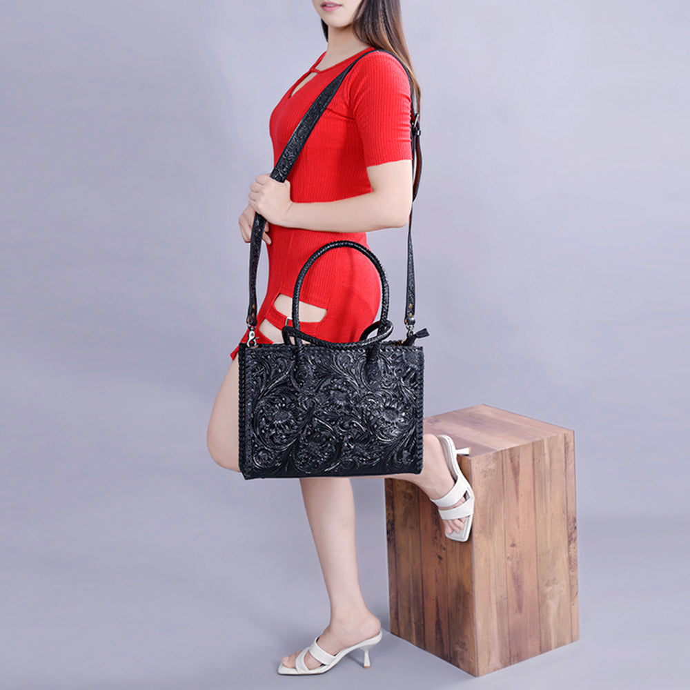 ADBG1131 American Darling Hand Tooled Leather Tote Bag | Western Floral Carved Purse