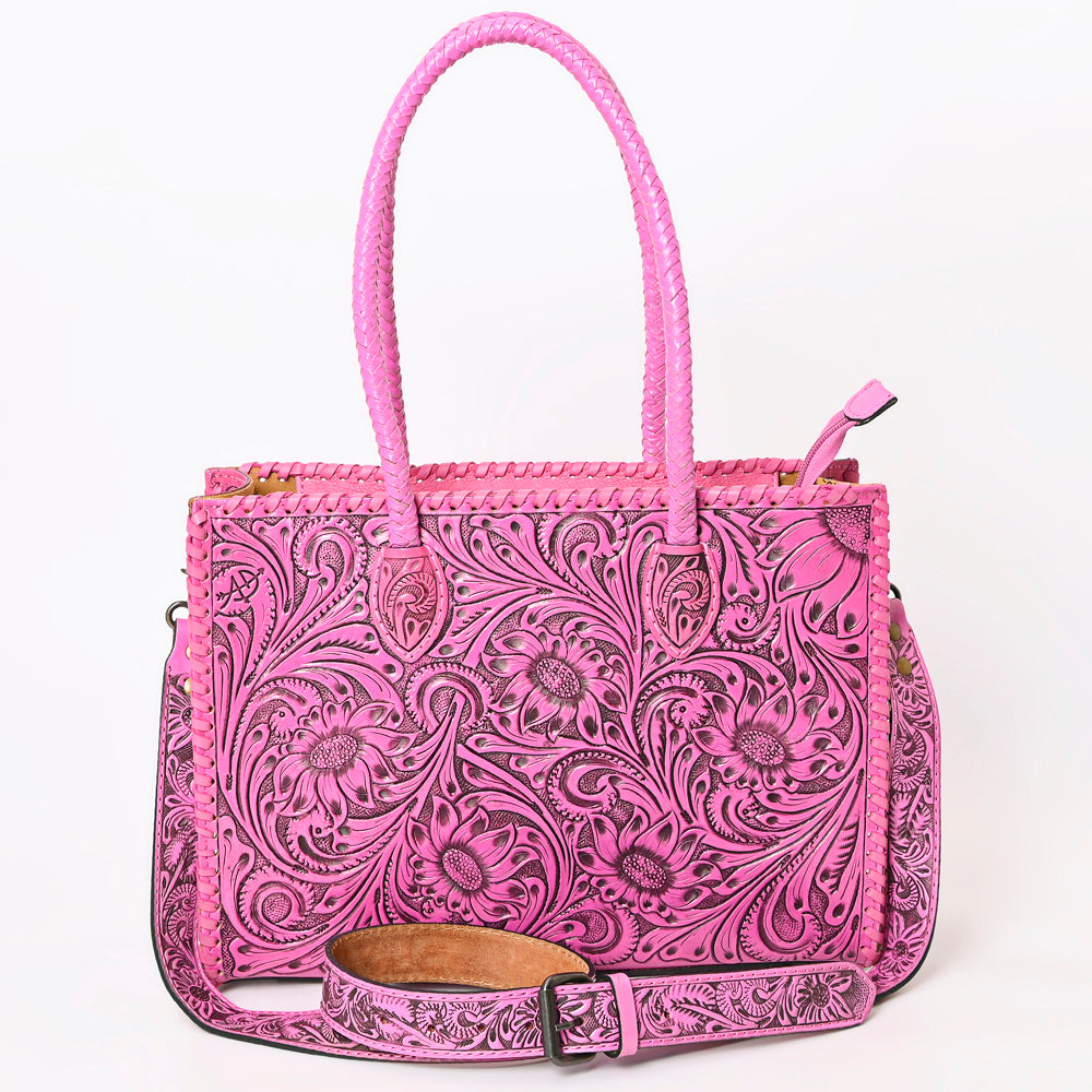 ADBG1131 American Darling Pink Hand Tooled Floral Leather Tote Bag Western Purse