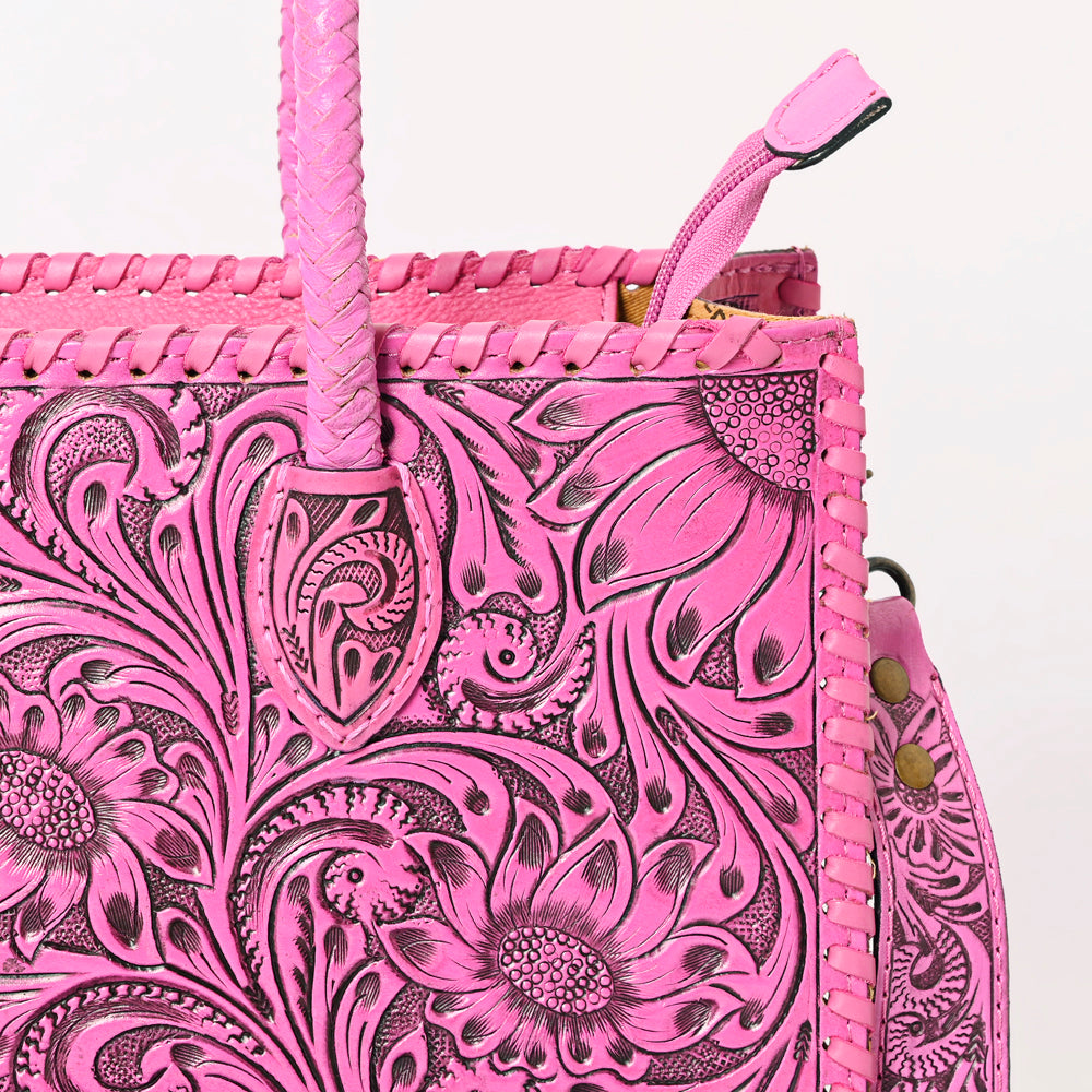 ADBG1131 American Darling Pink Hand Tooled Floral Leather Tote Bag Western Purse