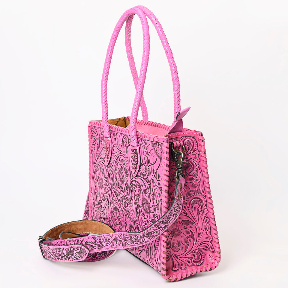ADBG1131 American Darling Pink Hand Tooled Floral Leather Tote Bag Western Purse