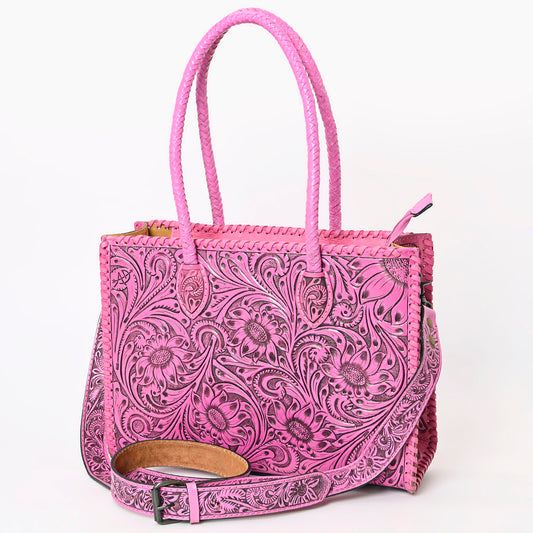 ADBG1131 American Darling Pink Hand Tooled Floral Leather Tote Bag Western Purse