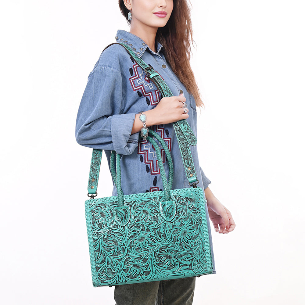 ADBG1131 American Darling Hand Tooled Leather Tote Bag | Western Floral Carved Purse