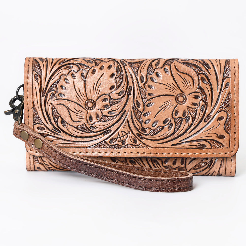 ADBG1132 American Darling Hand Tooled Floral Leather Clutch & Crossbody Wallet