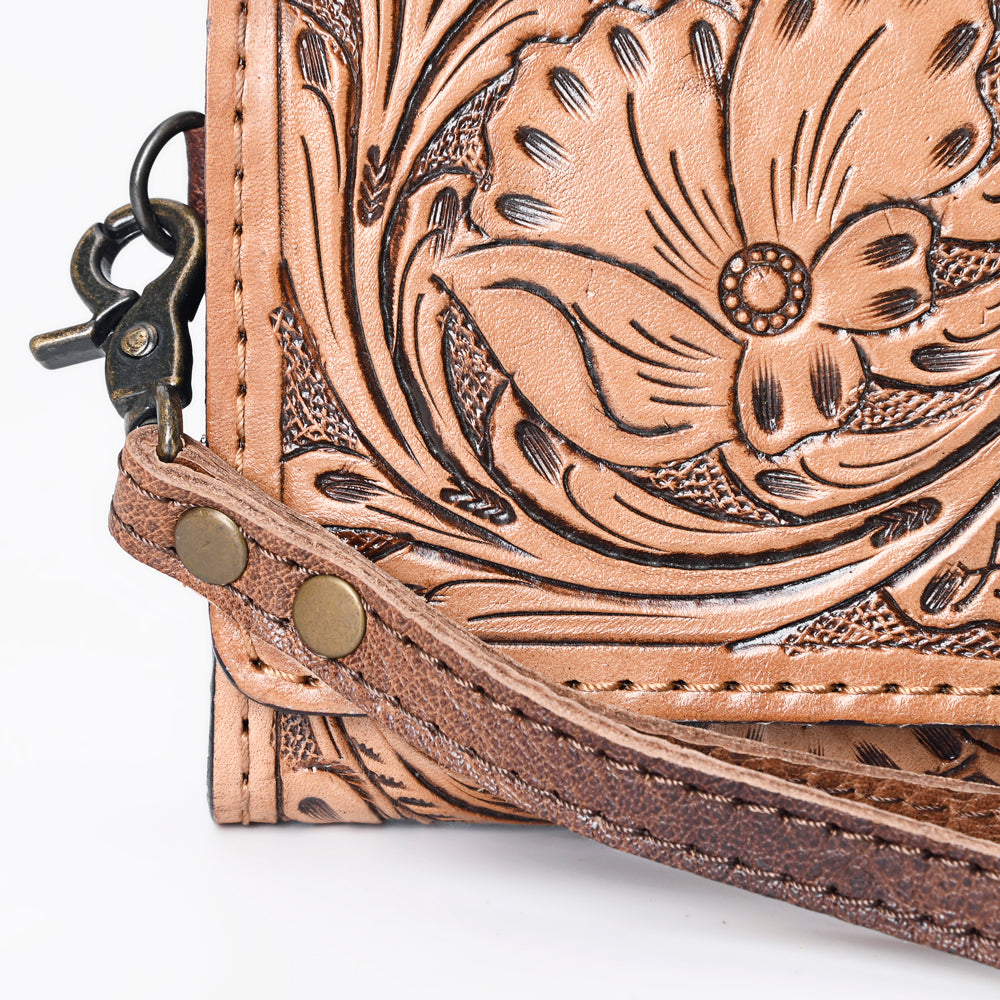ADBG1132 American Darling Hand Tooled Floral Leather Clutch & Crossbody Wallet
