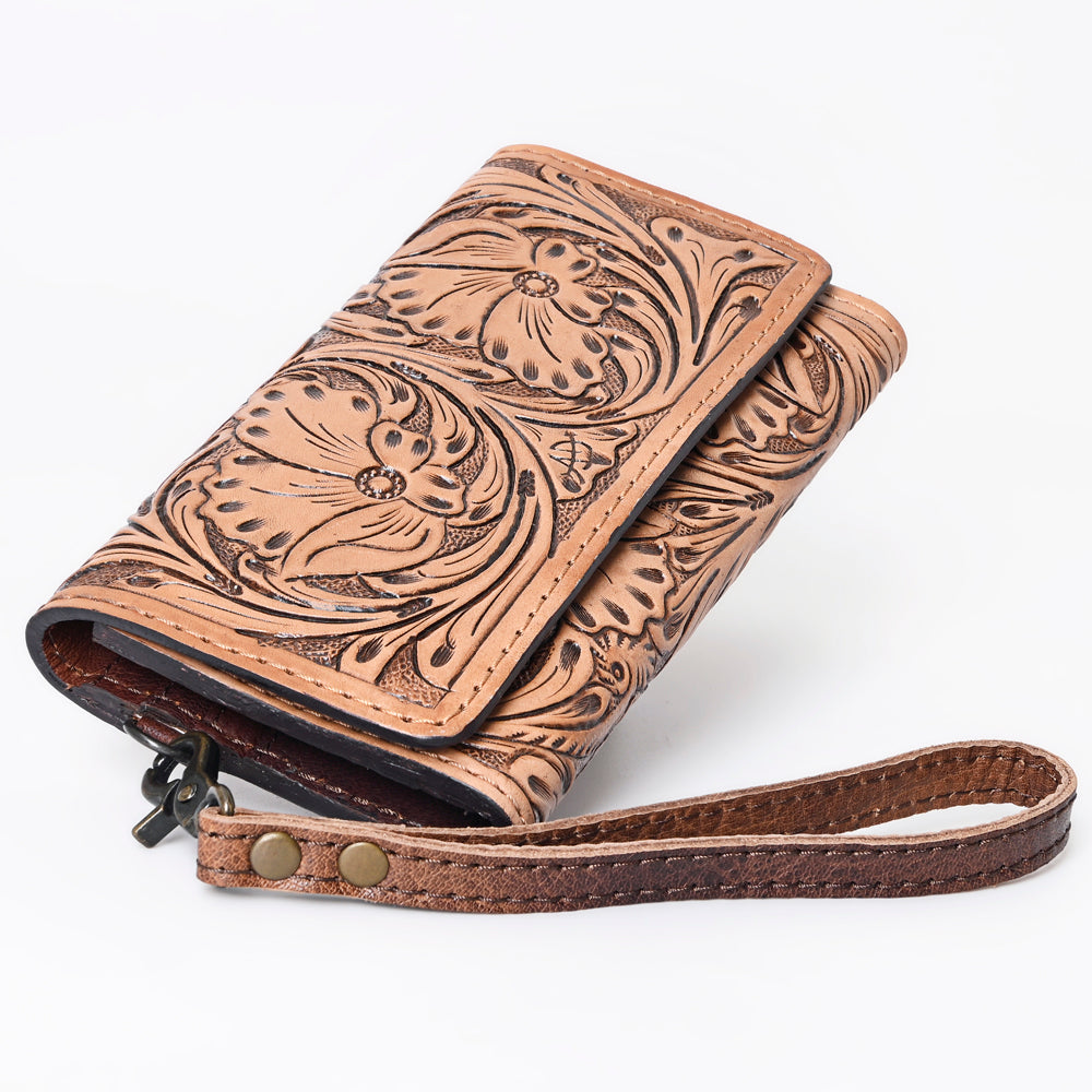 ADBG1132 American Darling Hand Tooled Floral Leather Clutch & Crossbody Wallet