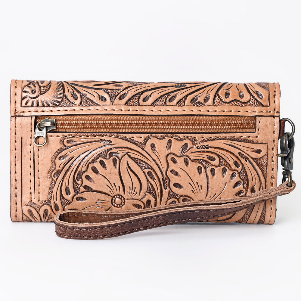 ADBG1132 American Darling Hand Tooled Floral Leather Clutch & Crossbody Wallet