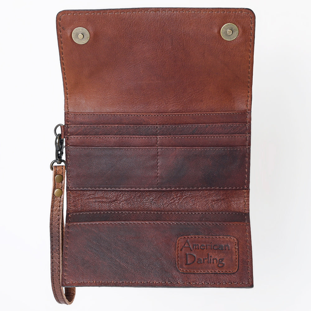 ADBG1132 American Darling Hand Tooled Floral Leather Clutch & Crossbody Wallet