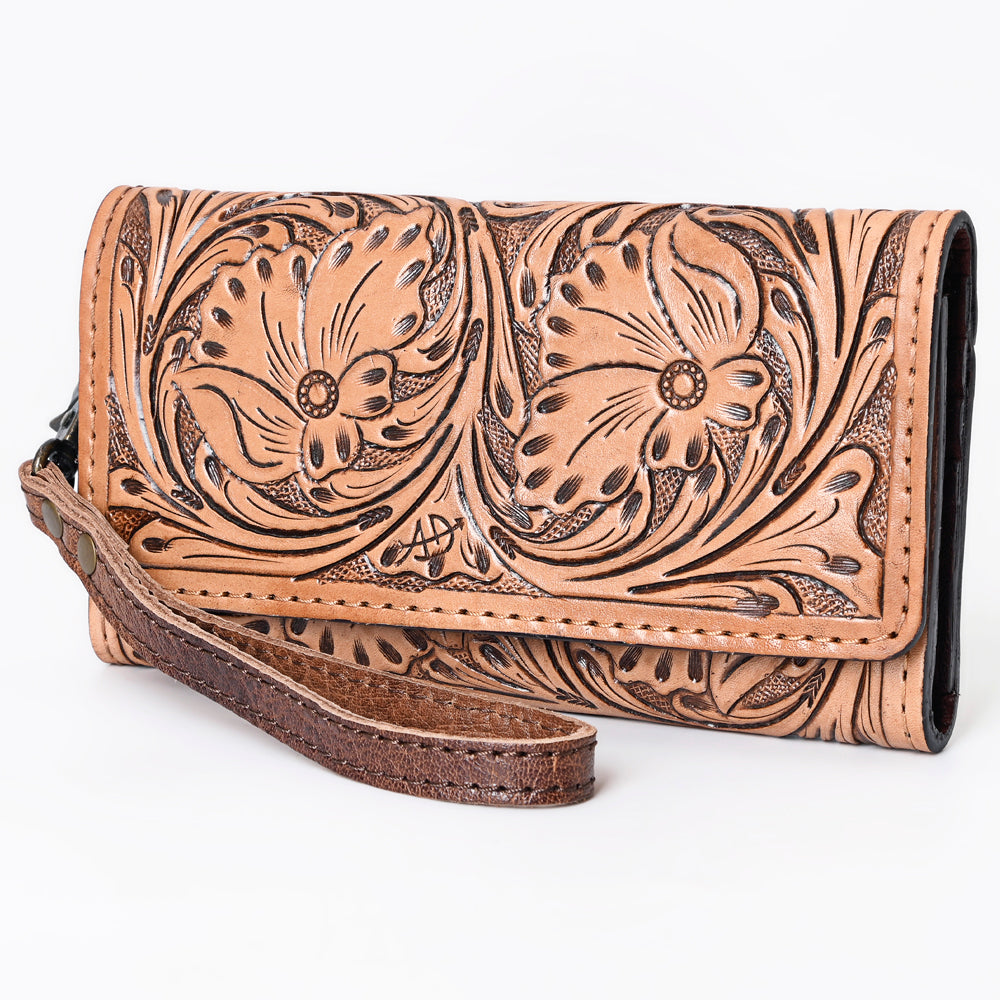 ADBG1132 American Darling Hand Tooled Floral Leather Clutch & Crossbody Wallet