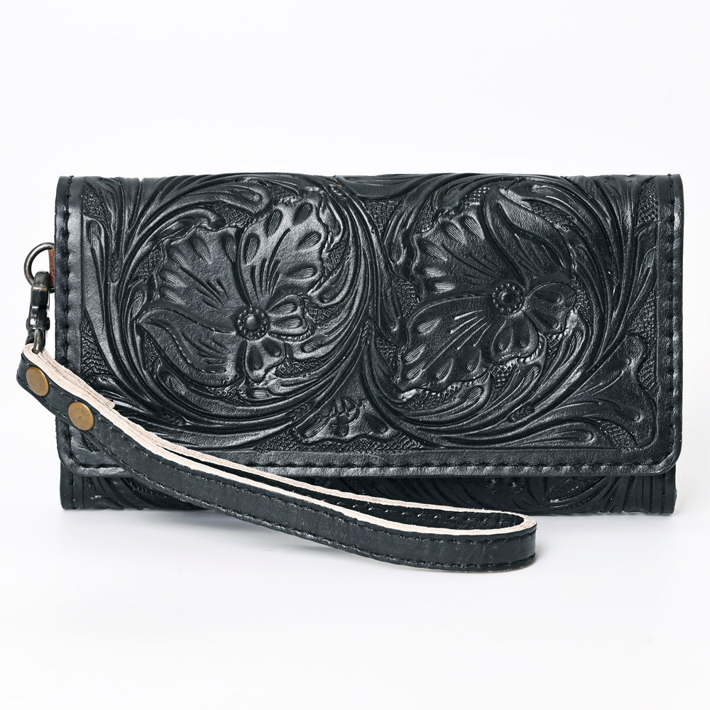 ADBG1132 American Darling Hand Tooled Floral Leather Clutch & Crossbody Wallet