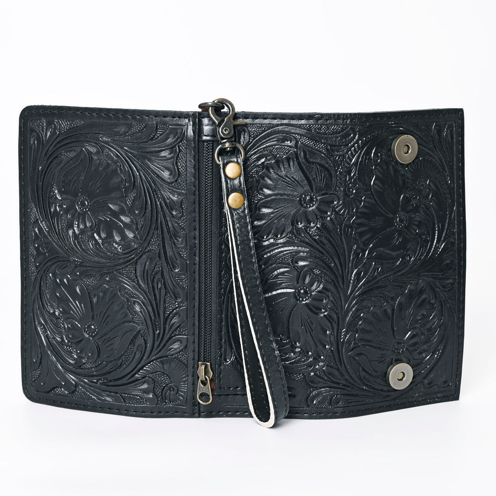 ADBG1132 American Darling Hand Tooled Floral Leather Clutch & Crossbody Wallet