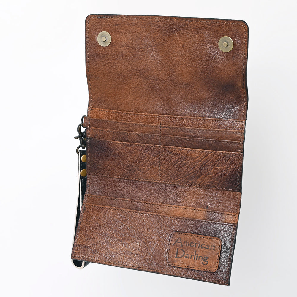 ADBG1132 American Darling Hand Tooled Floral Leather Clutch & Crossbody Wallet