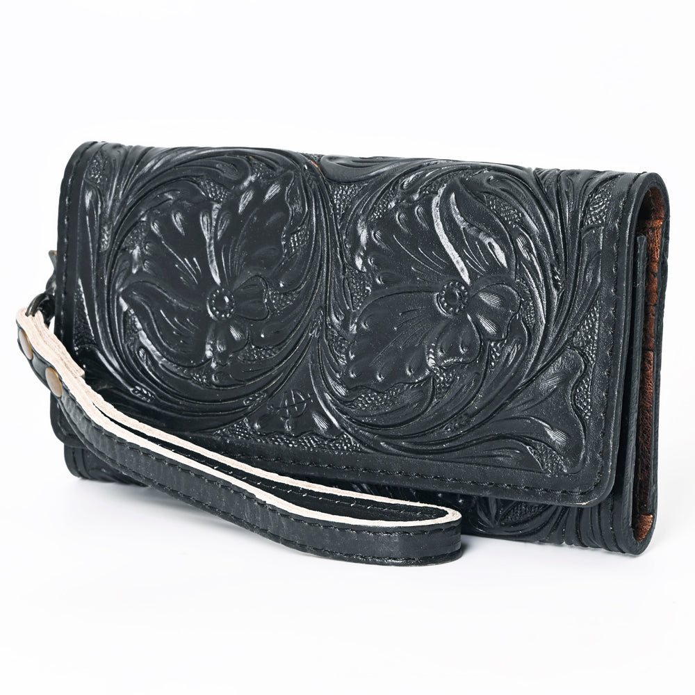 ADBG1132 American Darling Hand Tooled Floral Leather Clutch & Crossbody Wallet