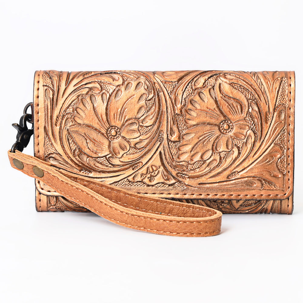 ADBG1132 American Darling Hand Tooled Floral Leather Clutch & Crossbody Wallet