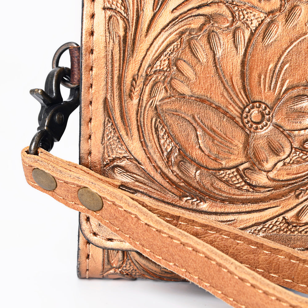 ADBG1132 American Darling Hand Tooled Floral Leather Clutch & Crossbody Wallet