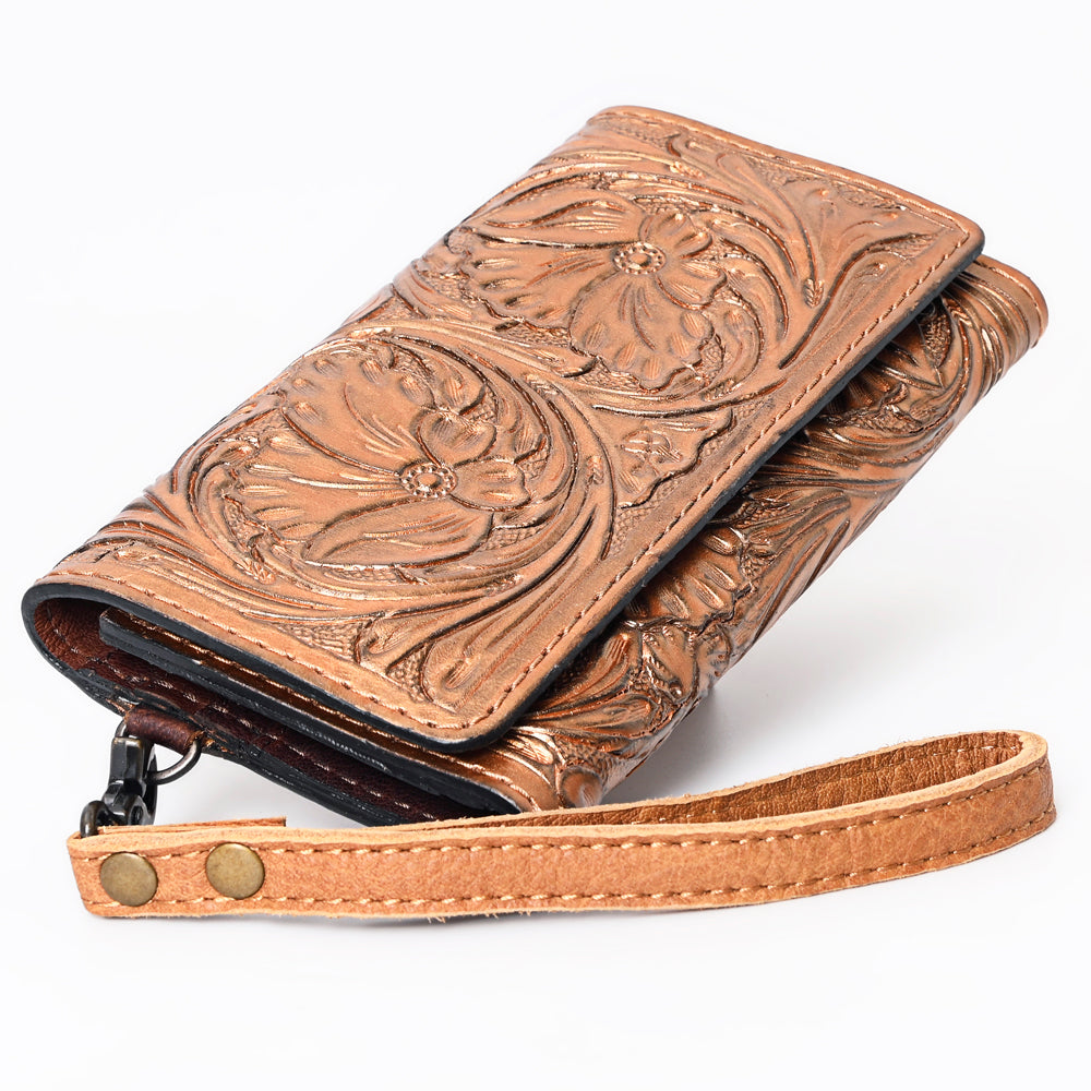 ADBG1132 American Darling Hand Tooled Floral Leather Clutch & Crossbody Wallet