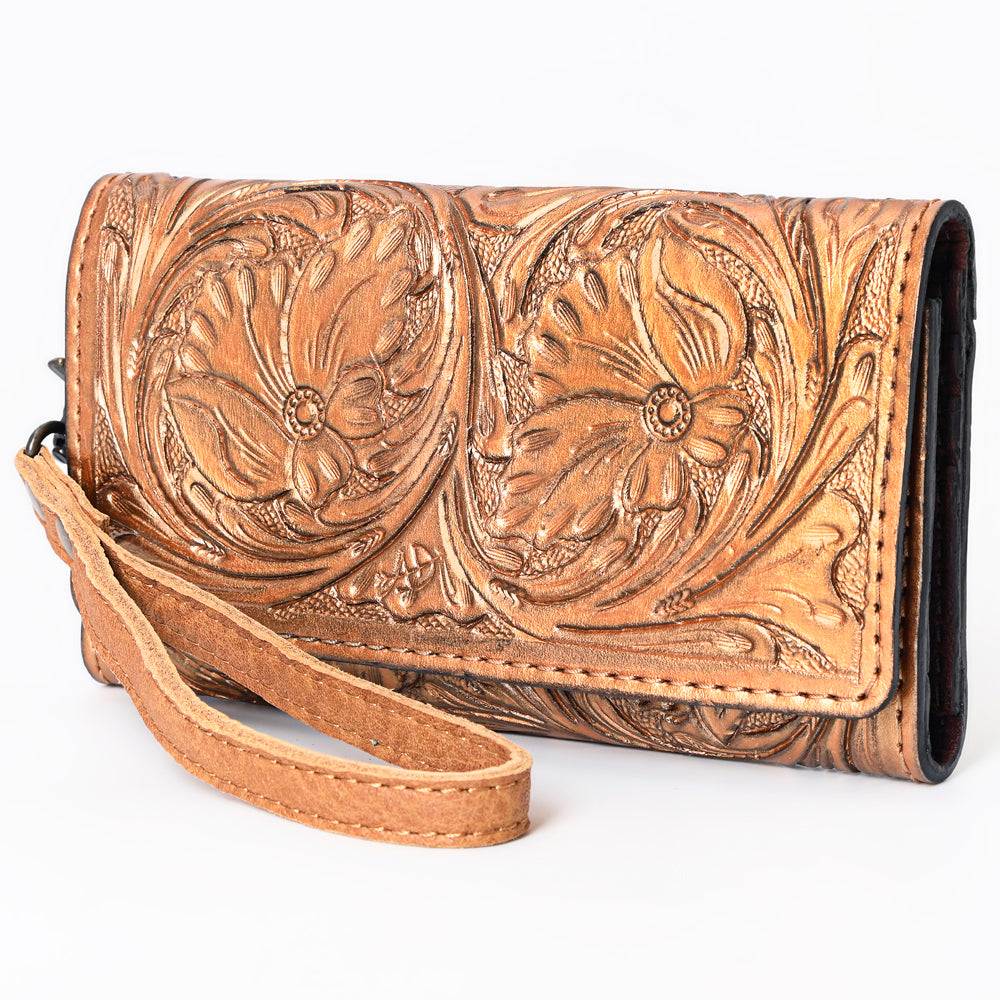 ADBG1132 American Darling Hand Tooled Floral Leather Clutch & Crossbody Wallet