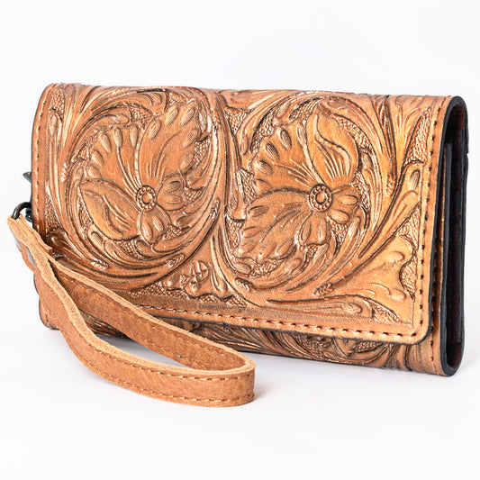 ADBG1132 American Darling Hand Tooled Floral Leather Clutch & Crossbody Wallet
