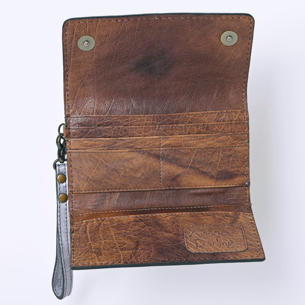 ADBG1132 American Darling Hand Tooled Floral Leather Clutch & Crossbody Wallet