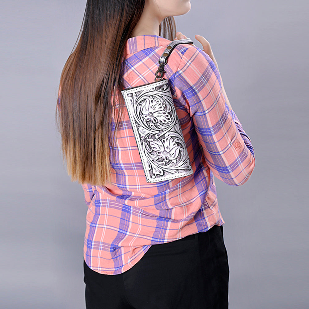 ADBG1132 American Darling Hand Tooled Floral Leather Clutch & Crossbody Wallet