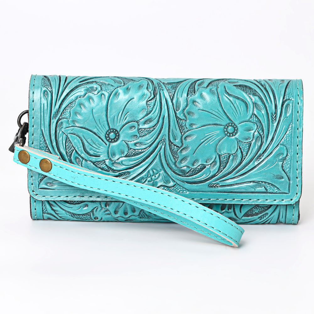 ADBG1132 American Darling Hand Tooled Floral Leather Clutch & Crossbody Wallet