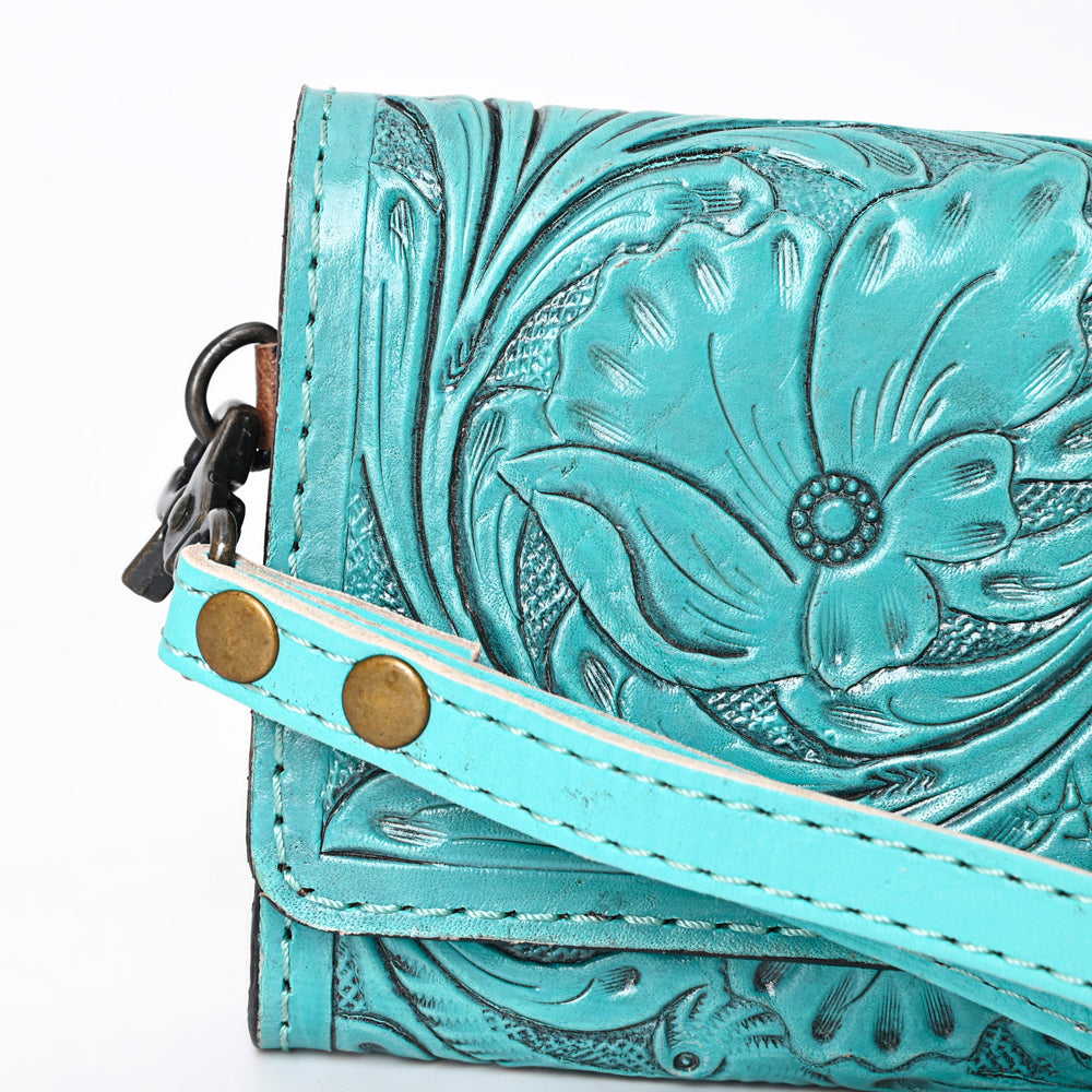 ADBG1132 American Darling Hand Tooled Floral Leather Clutch & Crossbody Wallet