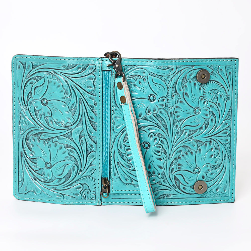 ADBG1132 American Darling Hand Tooled Floral Leather Clutch & Crossbody Wallet
