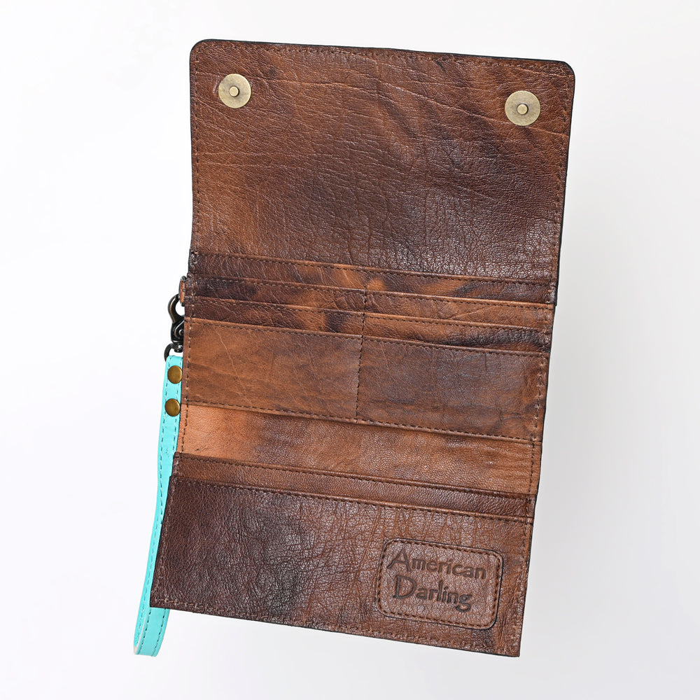 ADBG1132 American Darling Hand Tooled Floral Leather Clutch & Crossbody Wallet